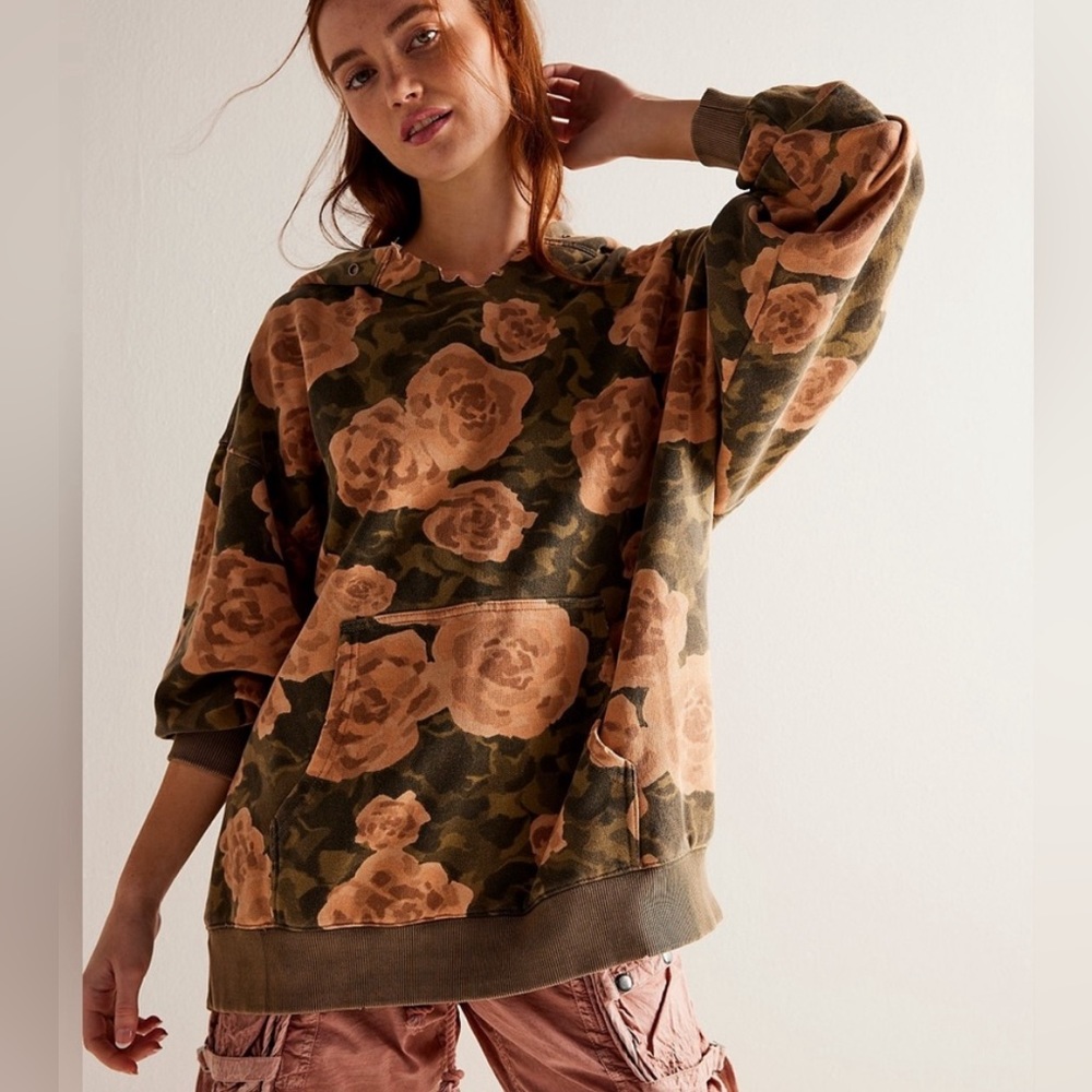 Free People It's A Vibe Printed Hoodie We The Free Floral Earth Combo - Picture 2 of 7